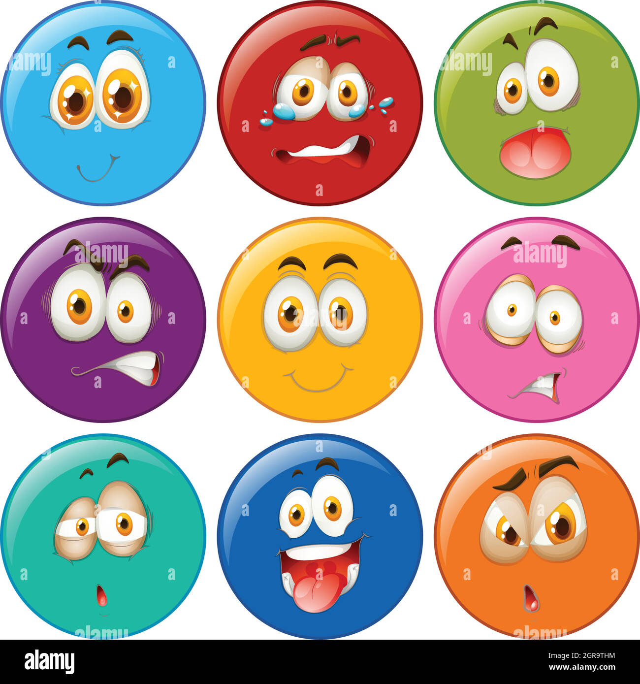 Expressions du visage dans l'émoticône circulaire Illustration de Vecteur