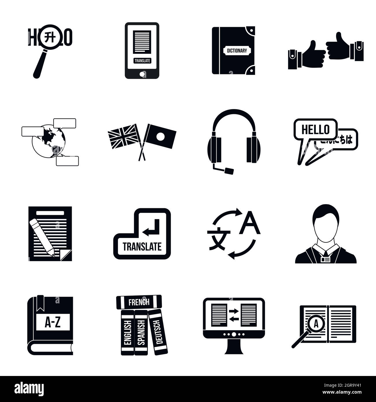 L'apprentissage des langues étrangères, le style simple icons set Illustration de Vecteur