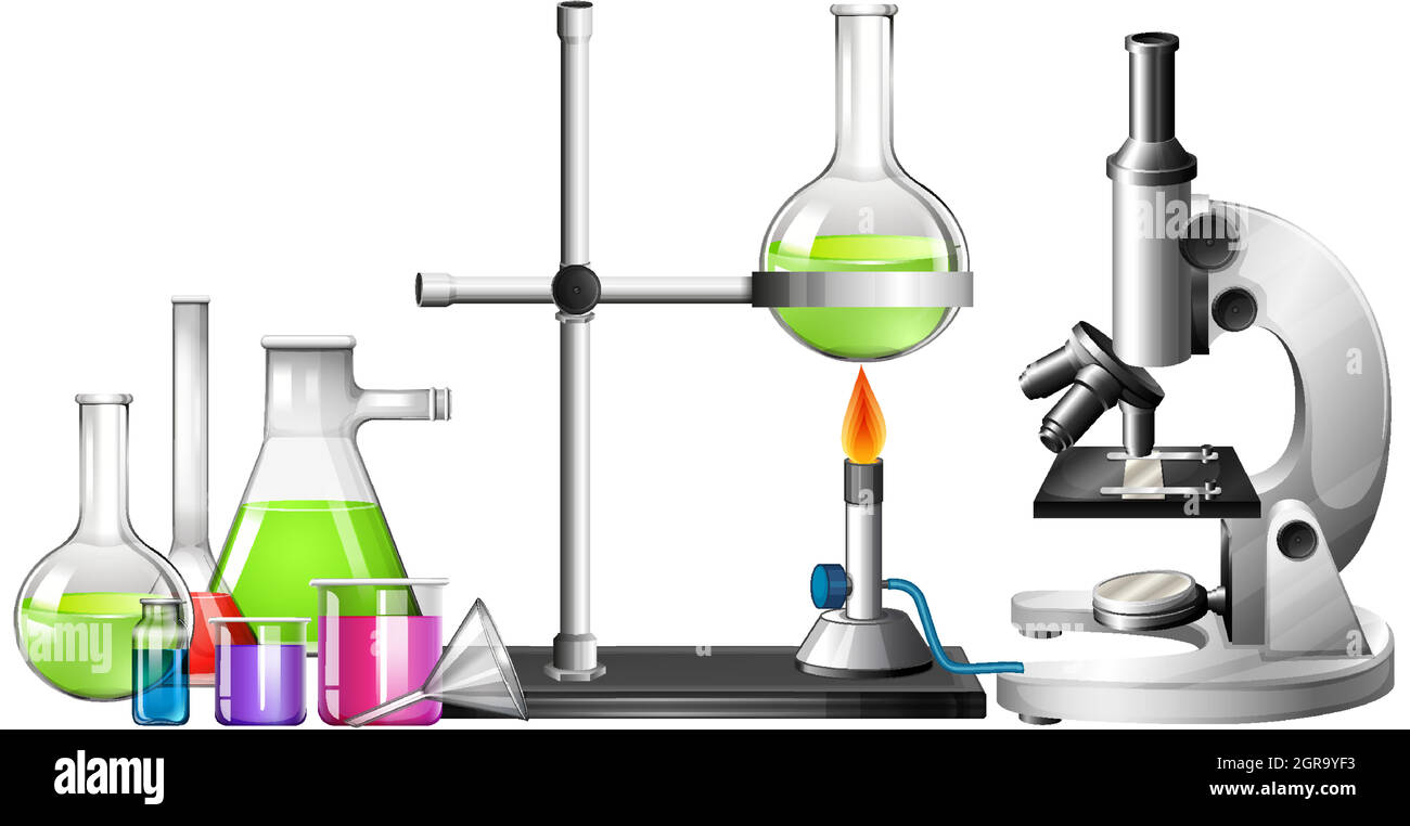 Ensemble d'équipements scientifiques sur fond blanc Illustration de Vecteur
