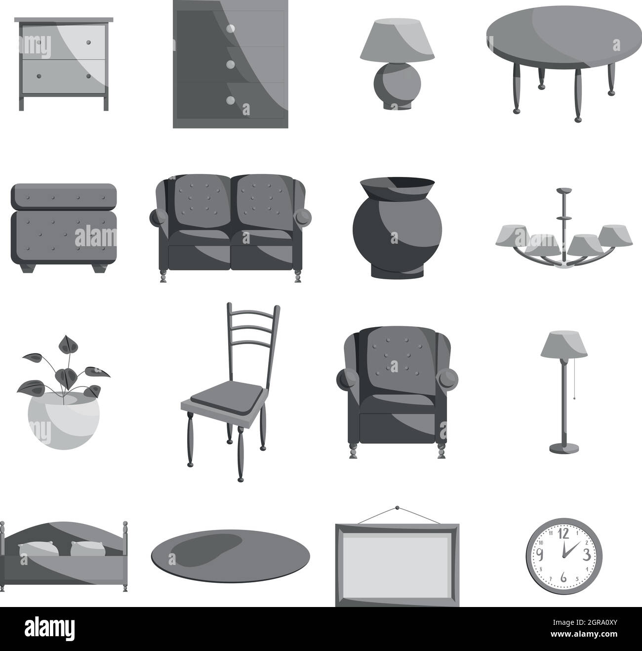 Icons Set de meubles, style monochrome noir Illustration de Vecteur