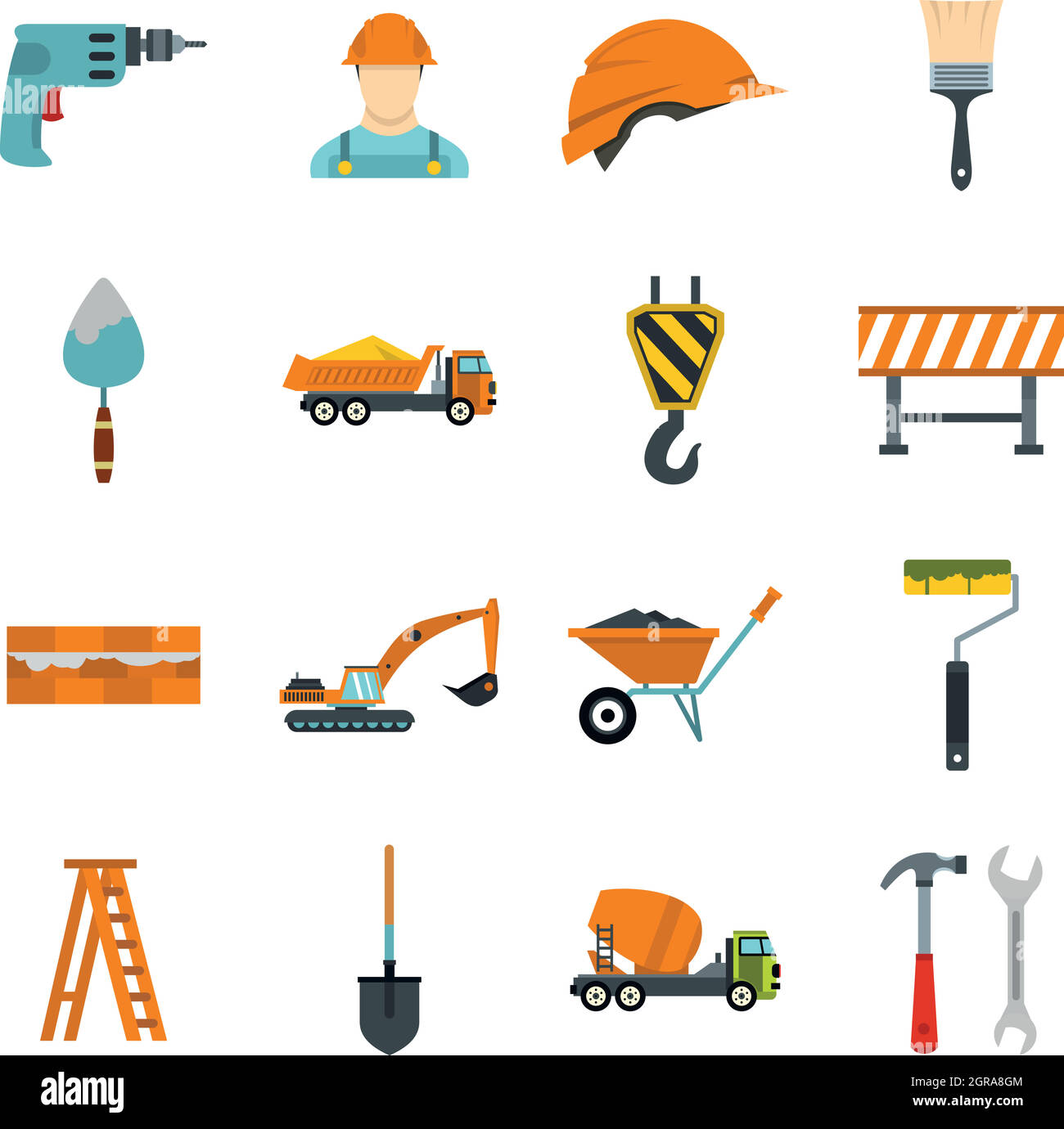 Icons set de construction, style plat Illustration de Vecteur