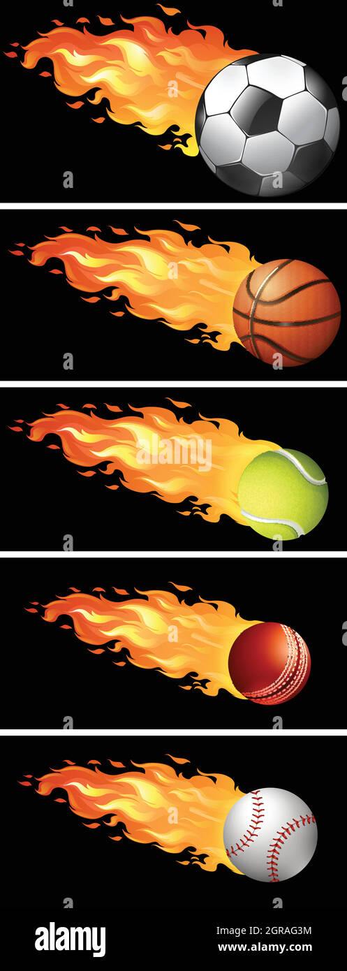 Balles de sport sur le feu Illustration de Vecteur