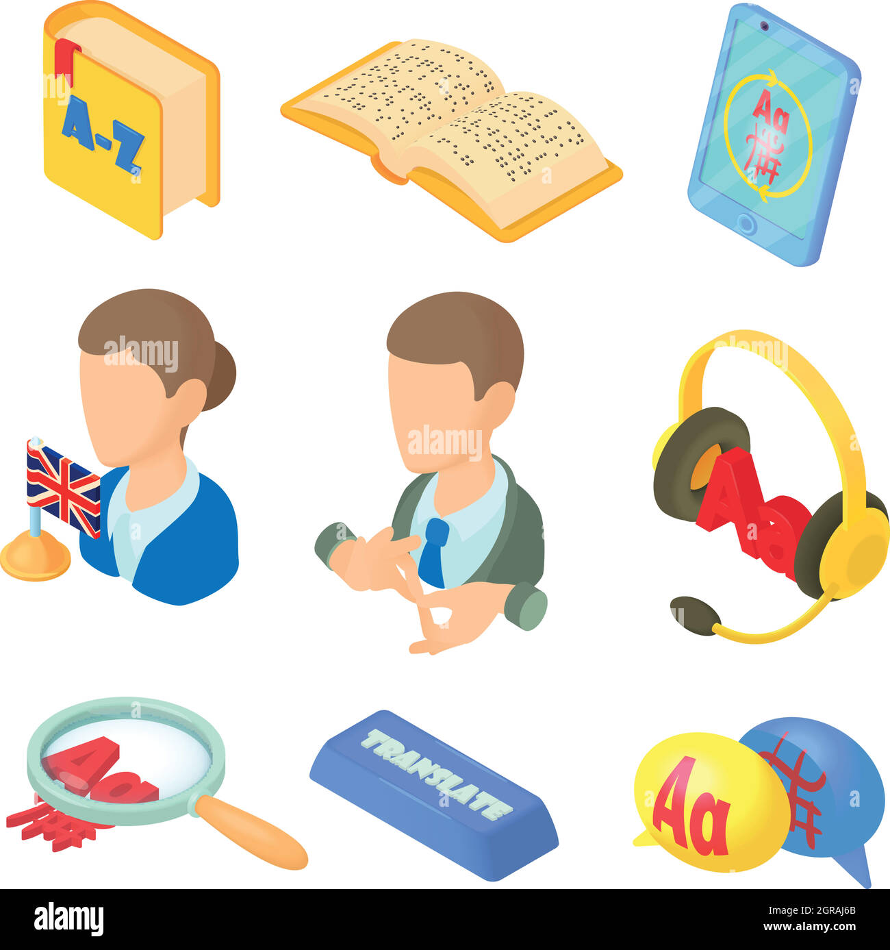 L'apprentissage des langues étrangères icons set style cartoon Illustration de Vecteur