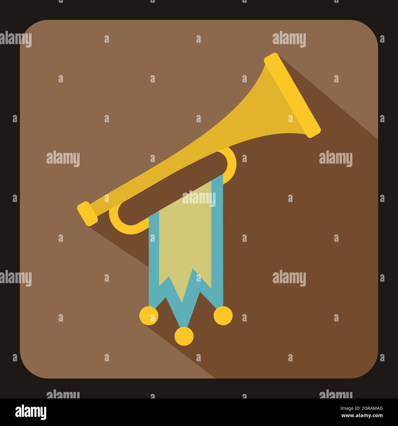 La trompette avec l'icône en forme de drapeau, style plat Illustration de Vecteur