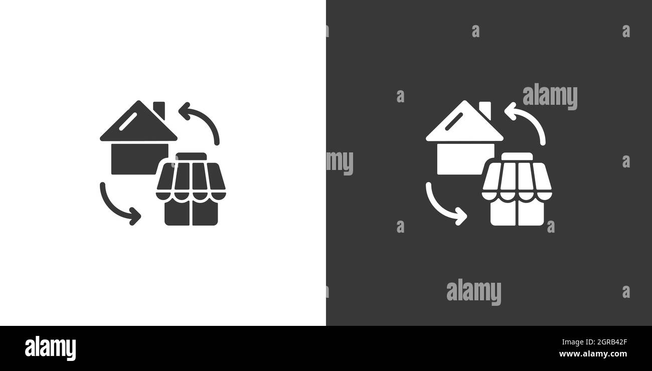 Maison et boutique. Concept de shopping à domicile. Icône isolée sur fond noir et blanc. Illustration du vecteur de glyphe de commerce Illustration de Vecteur