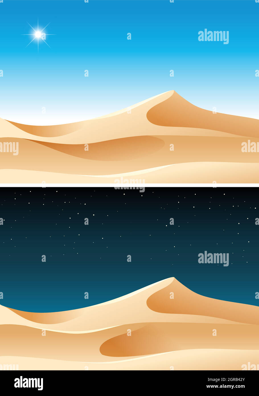 Scène du désert de jour et de nuit Illustration de Vecteur