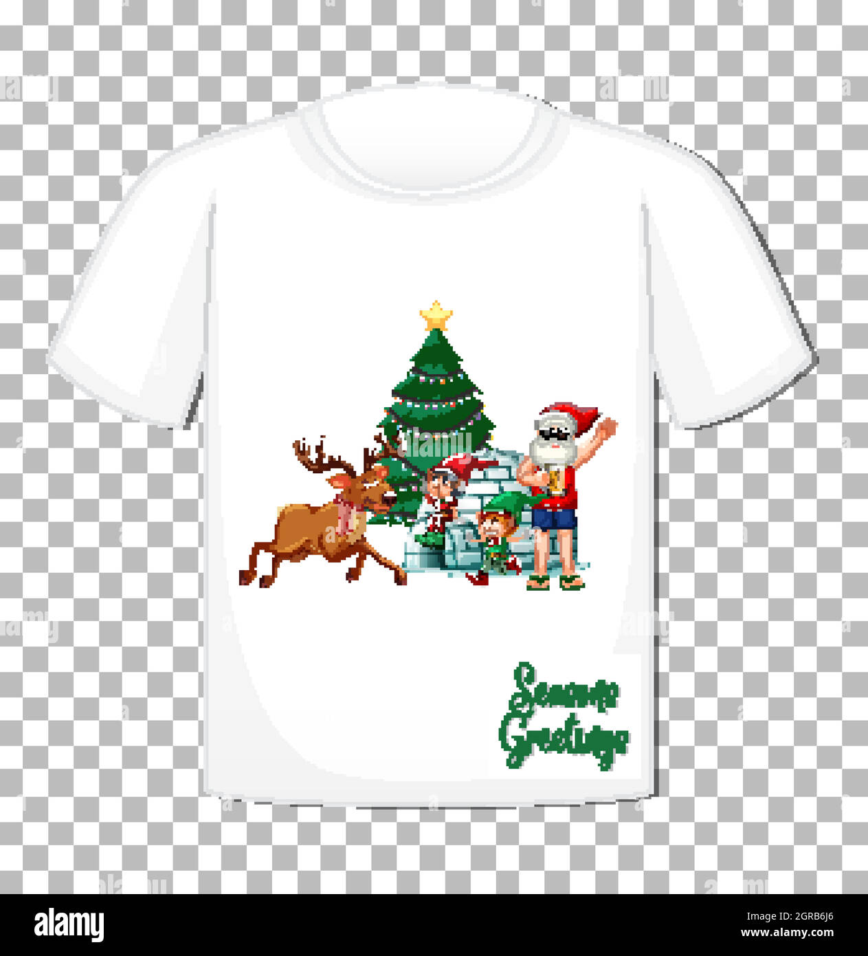 Le Père Noël avec de nombreux cadeaux sur le thème de Noël sur un t-shirt sur fond transparent Illustration de Vecteur
