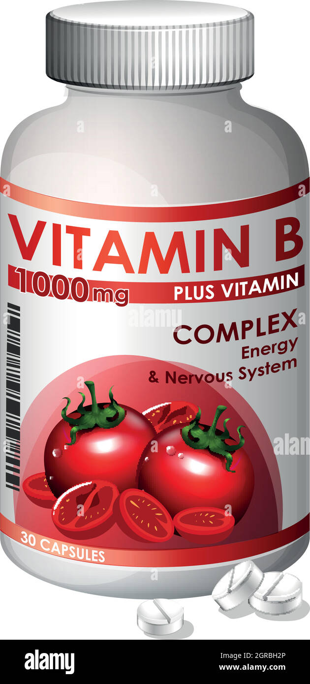Une bouteille de vitamine B. Illustration de Vecteur