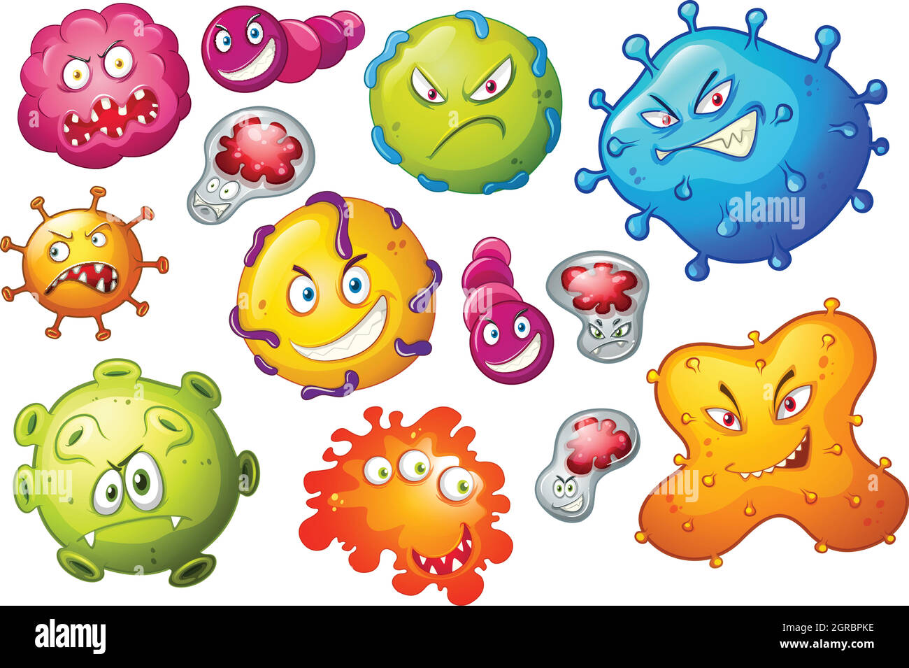 Bactéries avec expressions faciales Illustration de Vecteur