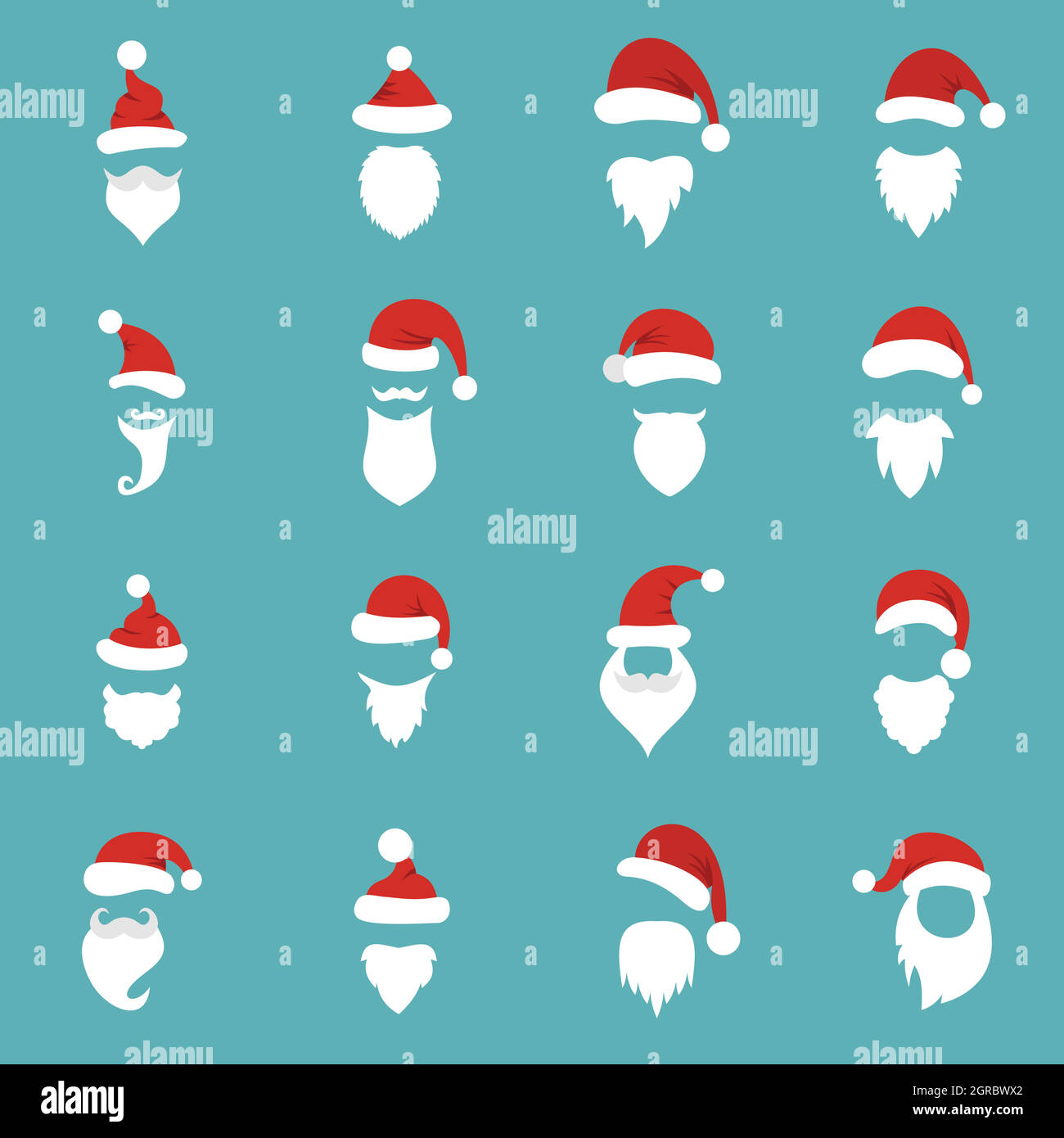 Santa hats, moustache et barbe icons set Illustration de Vecteur