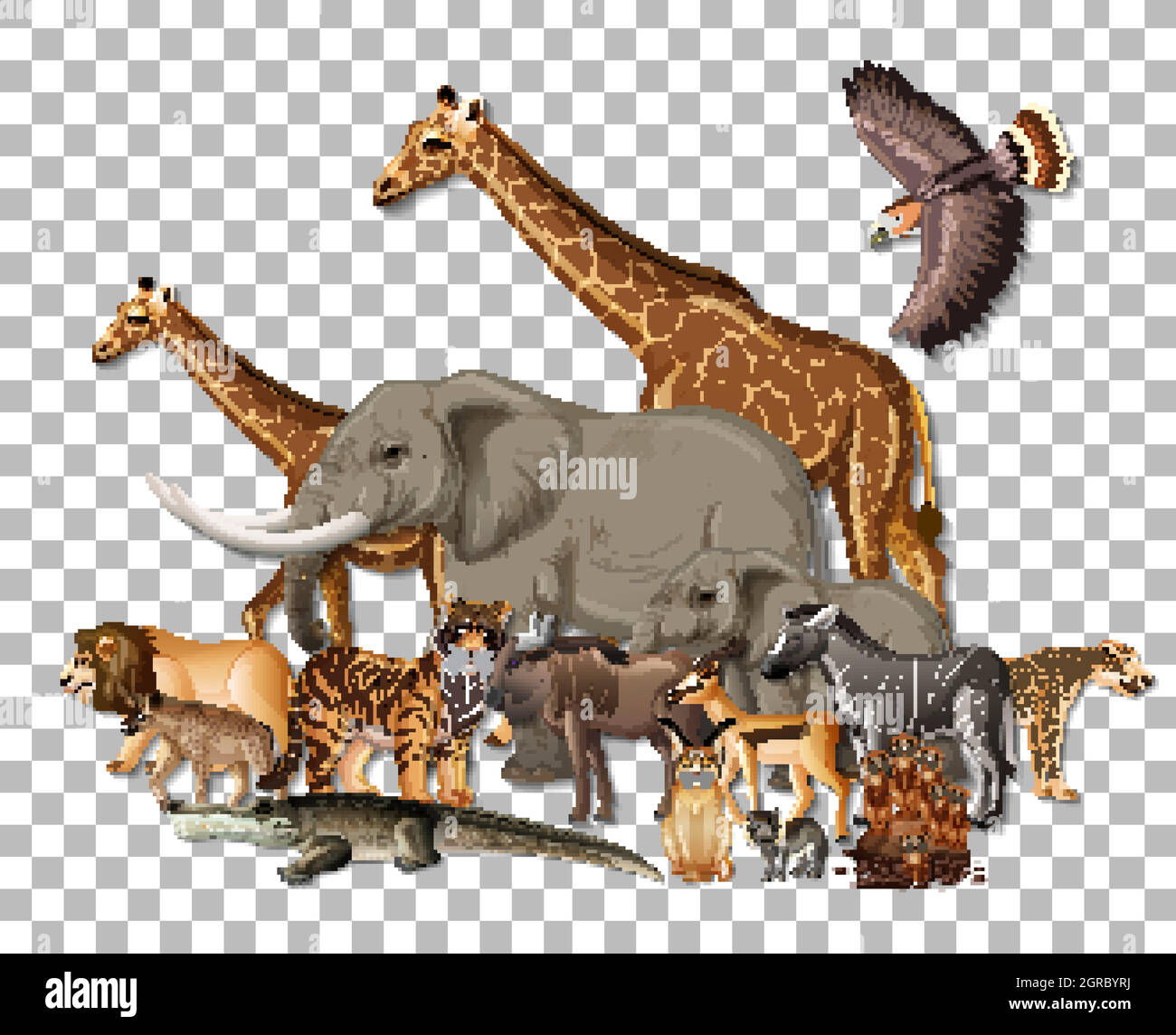 Groupe d'animaux sauvages africains sur fond transparent Illustration de Vecteur