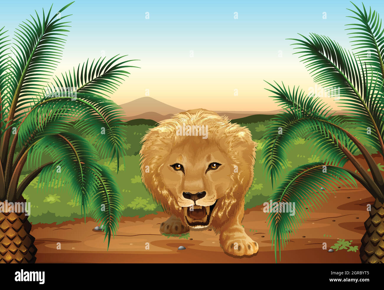 Un lion dans la jungle Illustration de Vecteur
