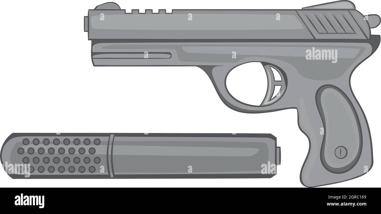 Un pistolet avec silencieux à l'icône, style monochrome Illustration de Vecteur