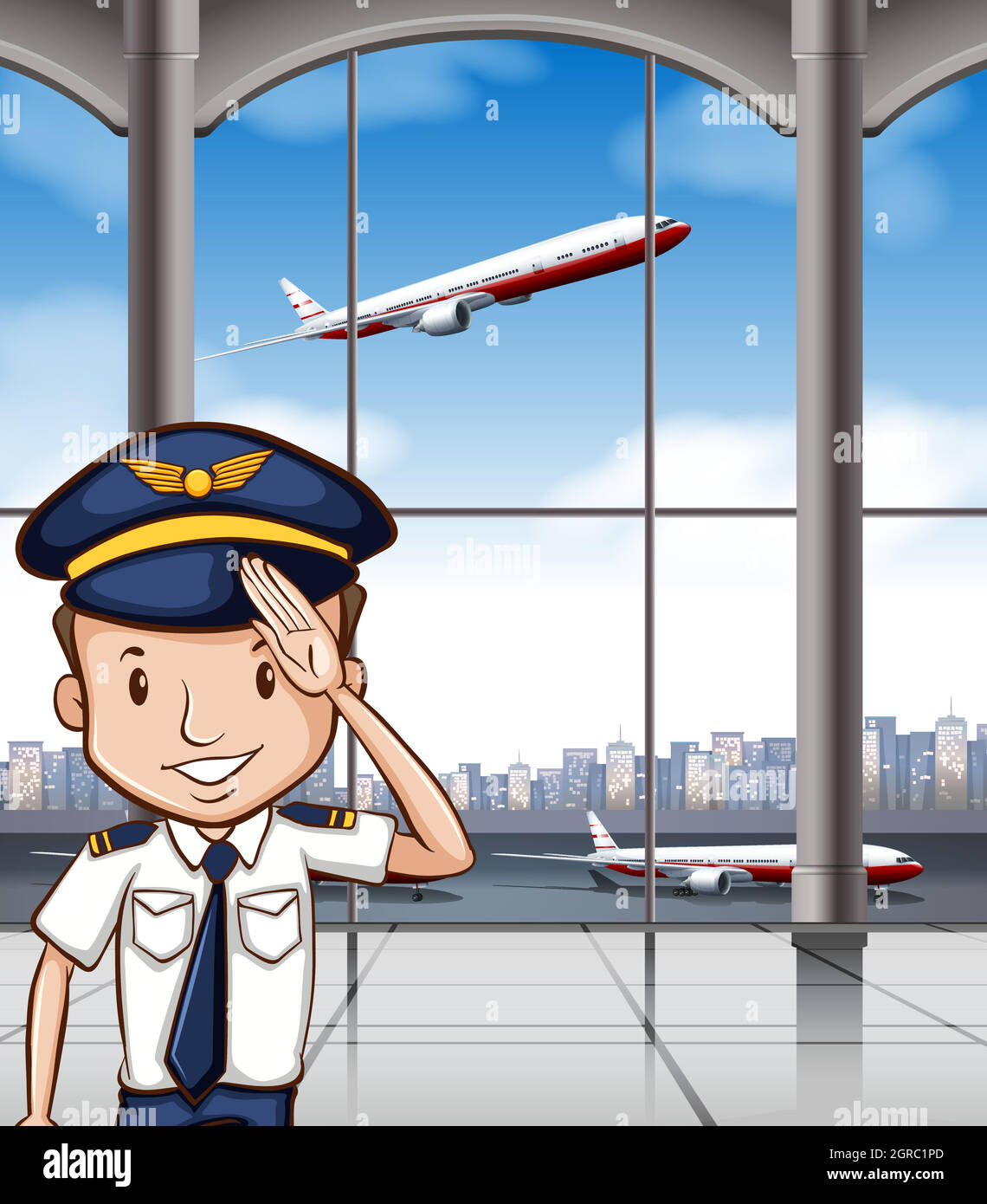 Capitaine de la compagnie aérienne à l'aéroport Illustration de Vecteur