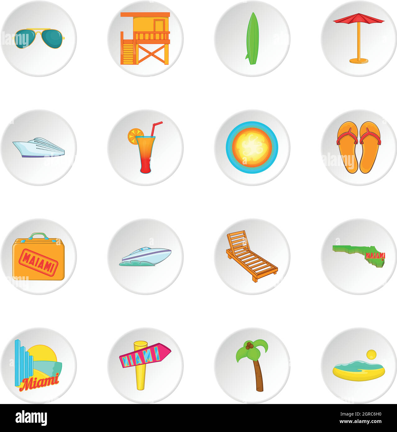 Miami, cartoon style icons set Illustration de Vecteur Miami, cartoon style icons set Illustration de Vecteur