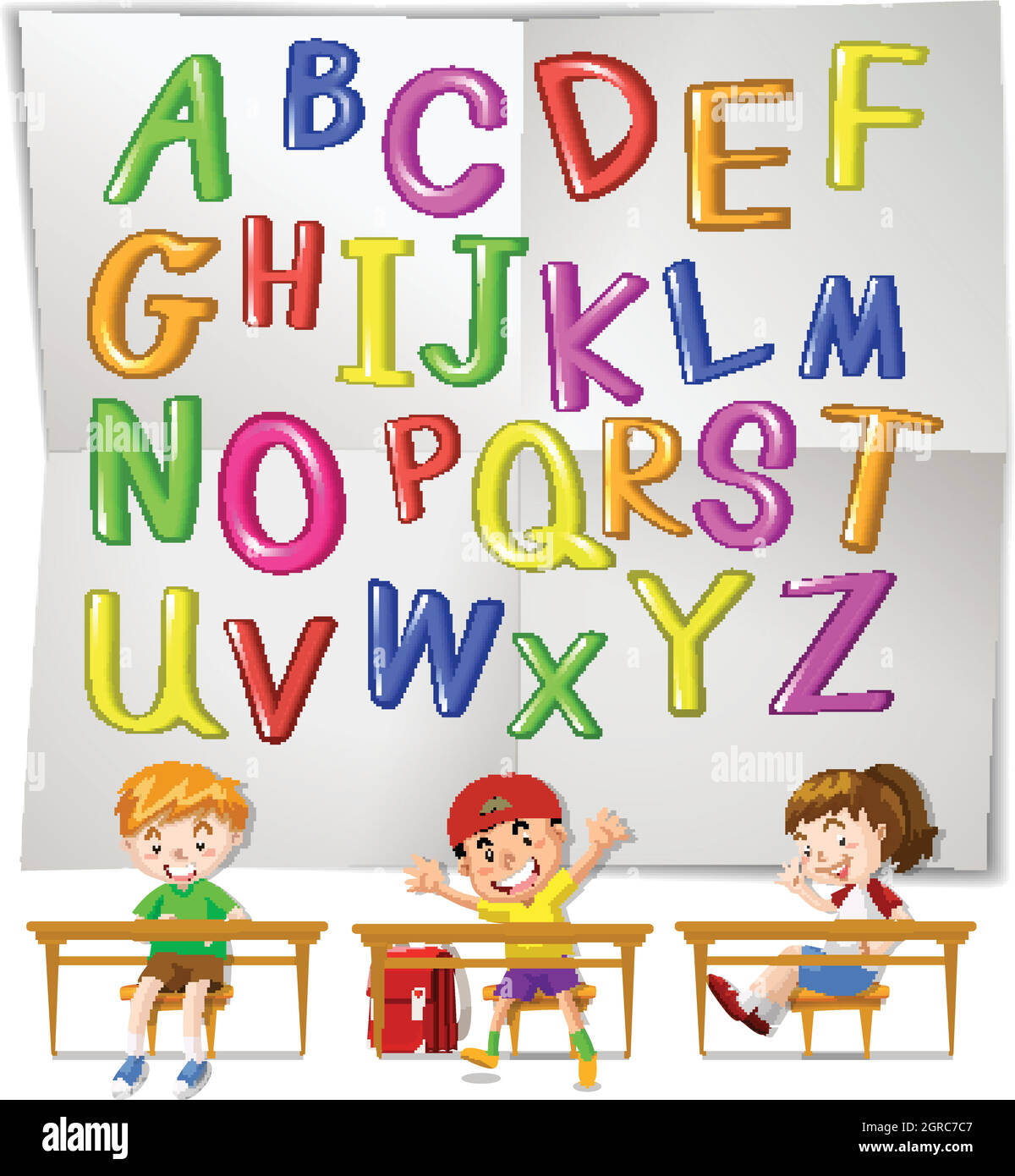 Alphabet anglais et enfants en classe Illustration de Vecteur