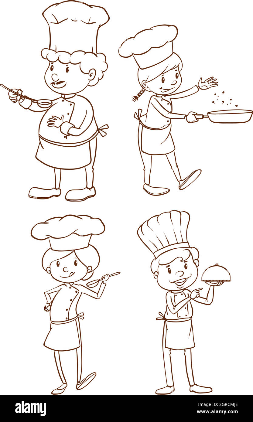Croquis simples des chefs Illustration de Vecteur