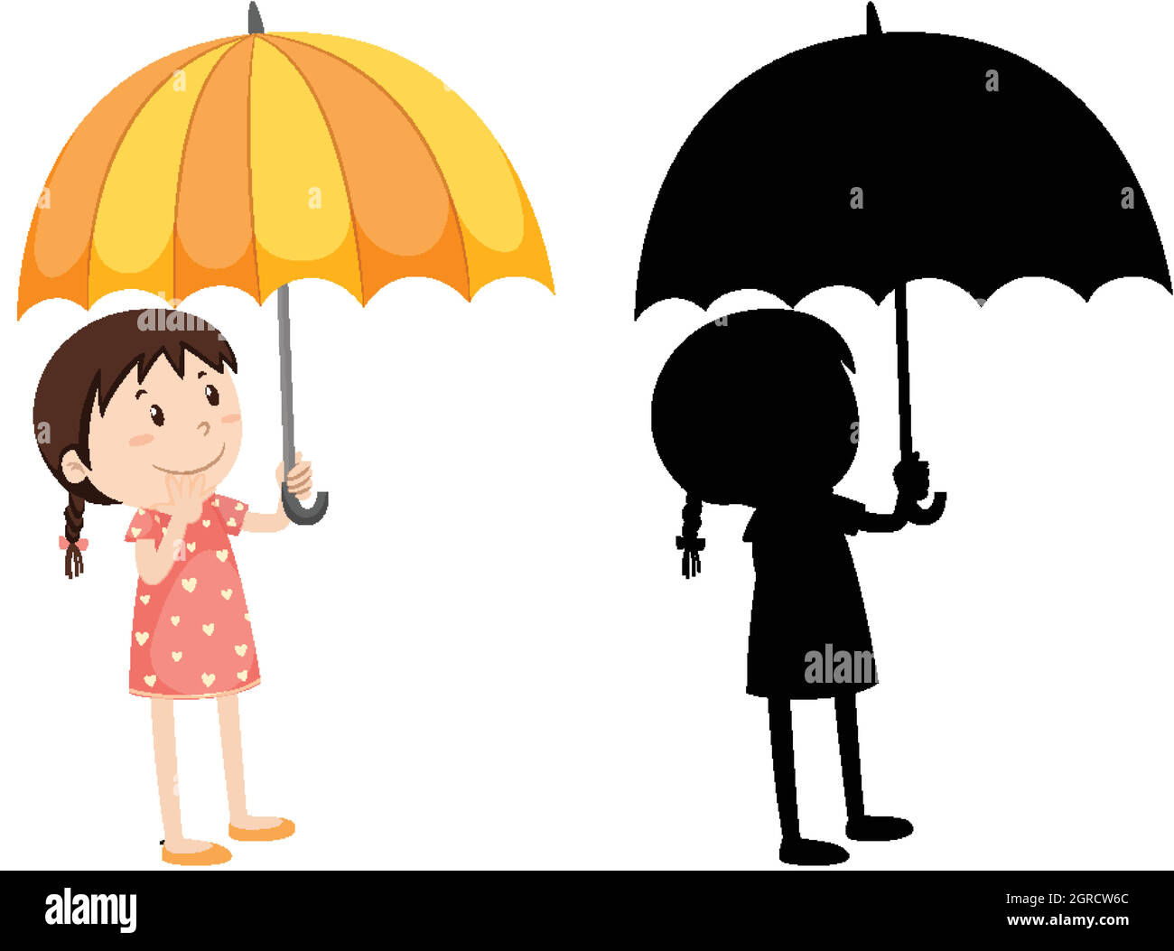 Fille tenant un parapluie de couleur et de silhouette Illustration de Vecteur