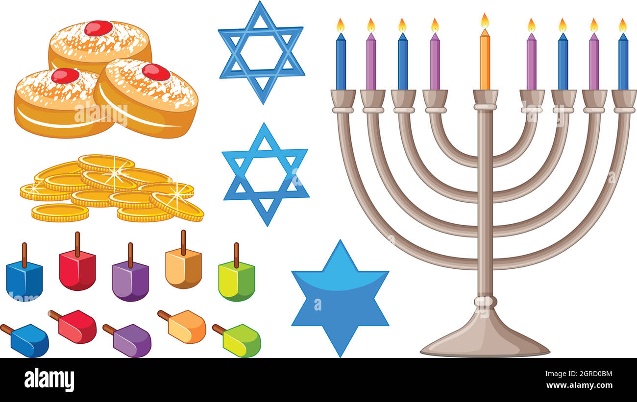 Des éléments hanukkah heureux avec des symboles juifs Illustration de Vecteur