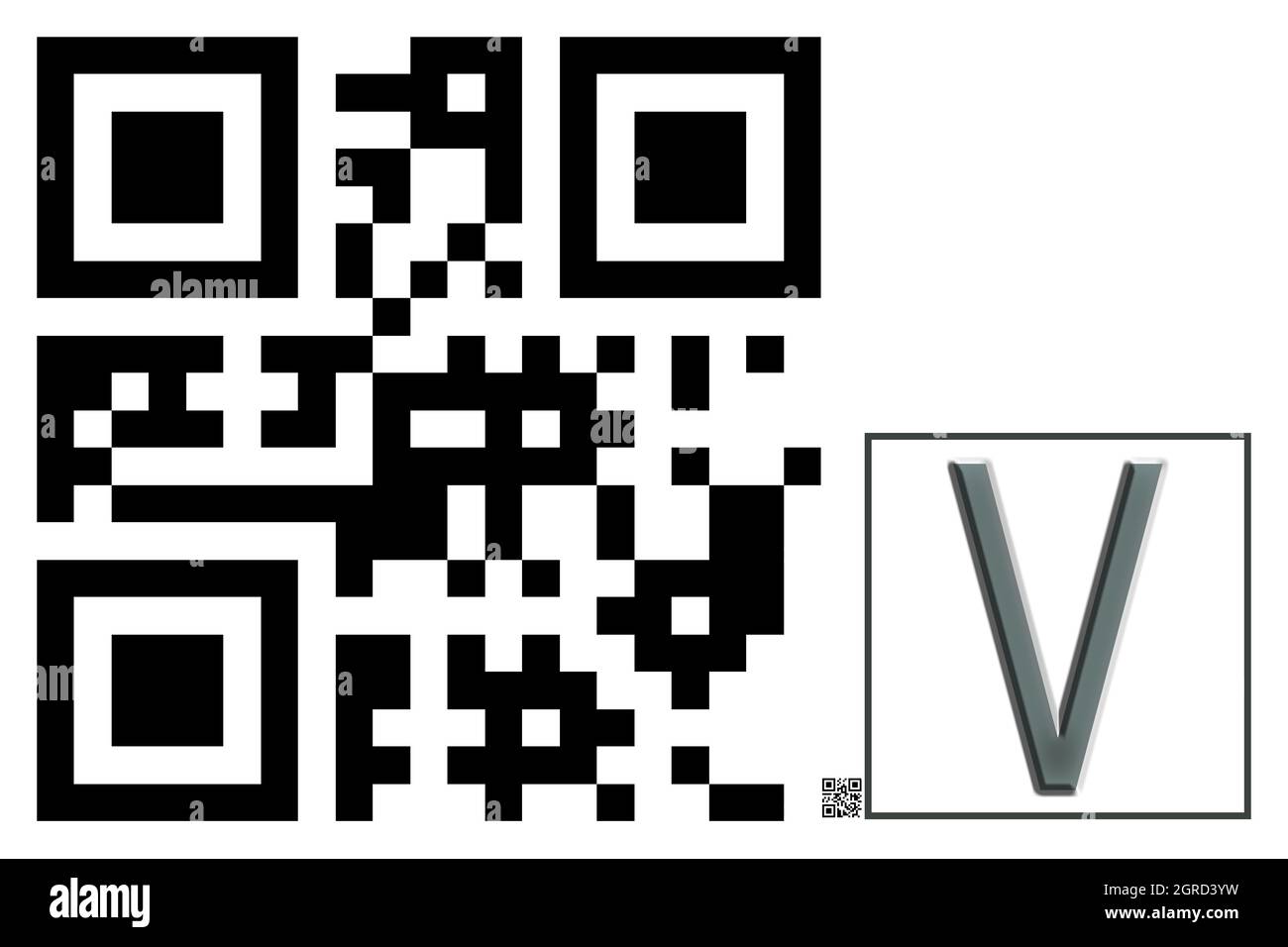 Monogramme du caractère majuscule V , code QR Banque D'Images