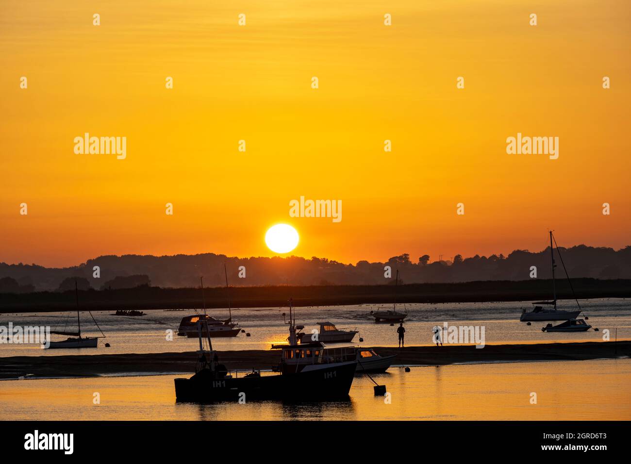 Coucher de soleil sur la rivière Deben Felixstowe Ferry UK Suffolk Banque D'Images