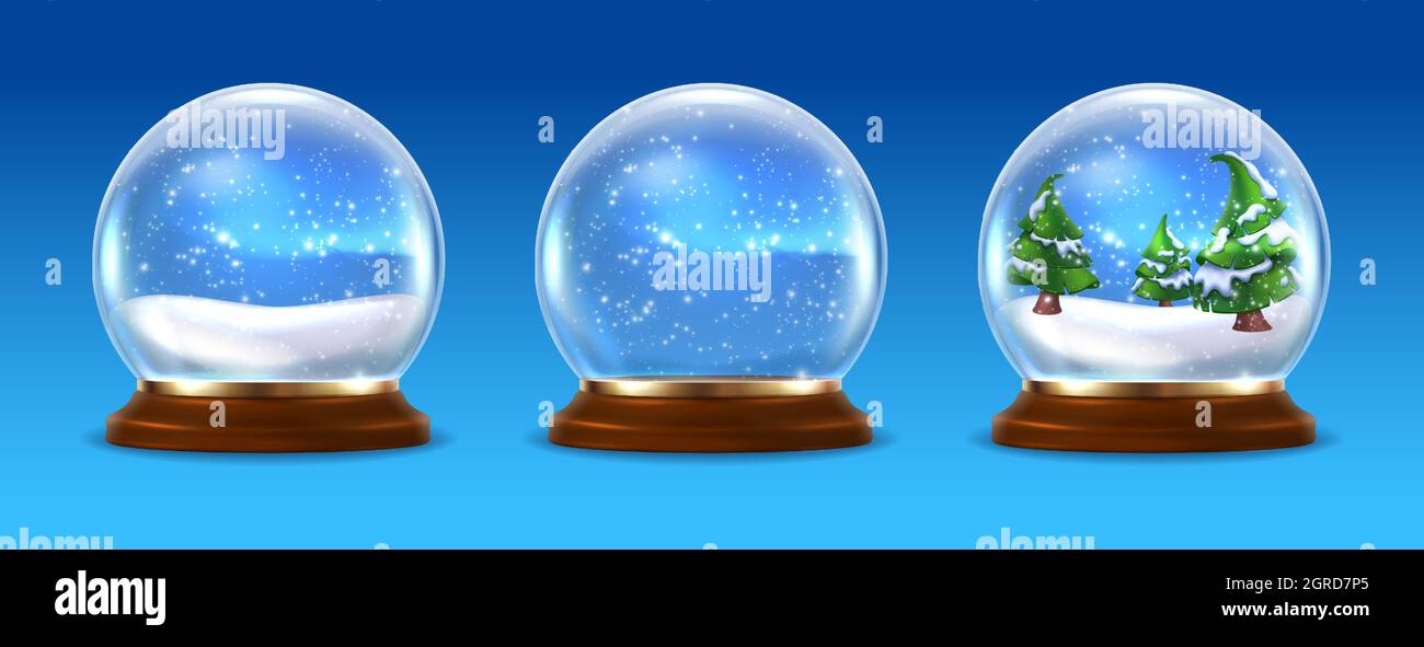 collection vectorielle 3d réaliste de globes des neiges vides, avec de la neige et des arbres de Noël. Illustration de Vecteur