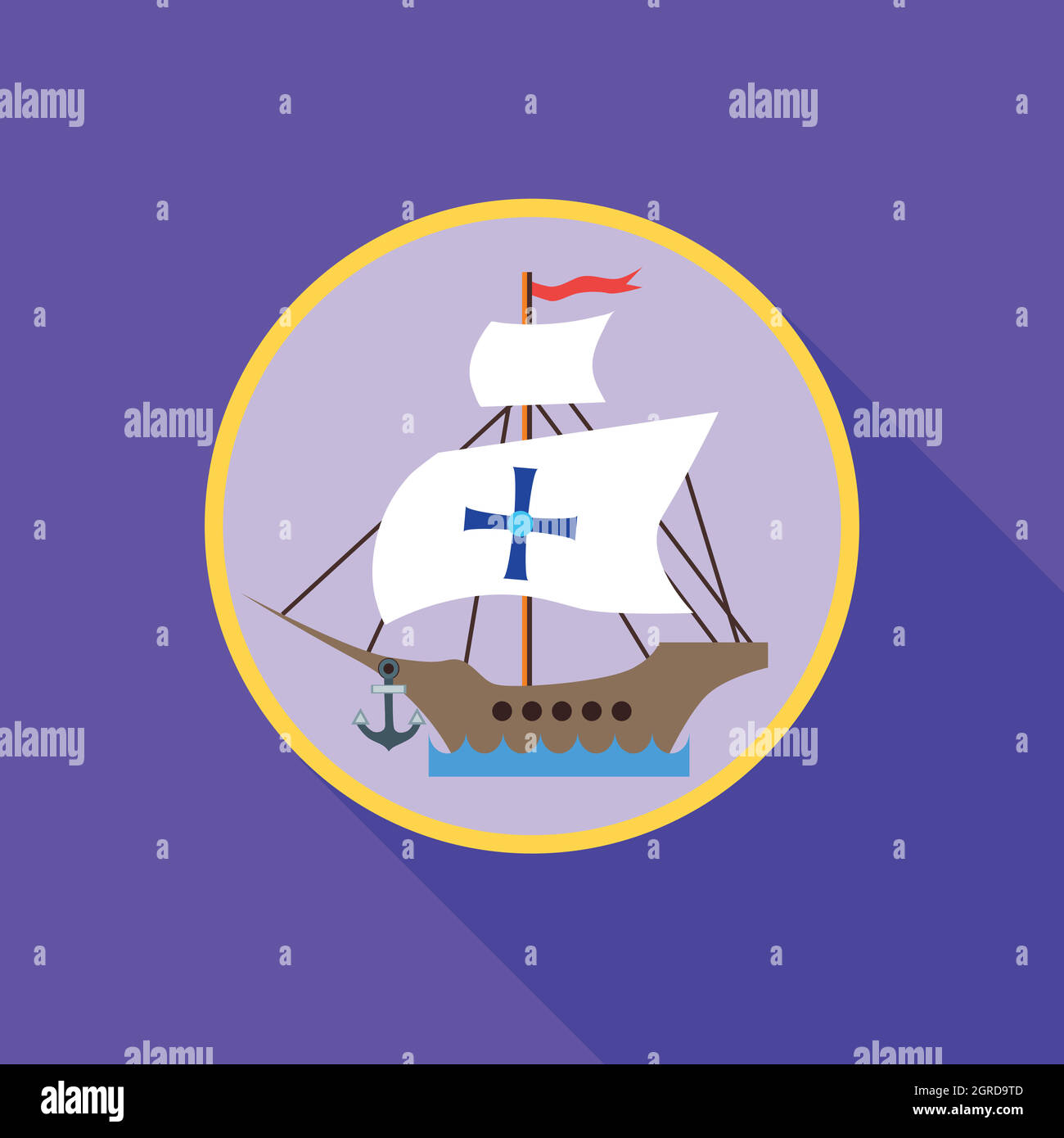 Navire avec pavillon de Columbus, l'icône de style plat Illustration de Vecteur