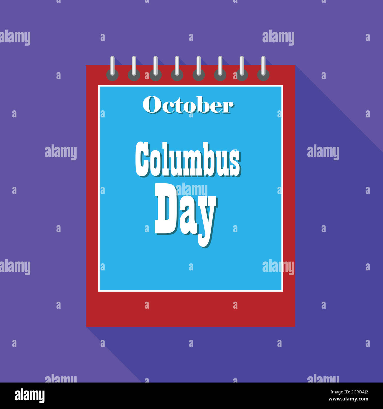Octobre Calendrier de Columbus Day, icône de style plat Illustration de Vecteur