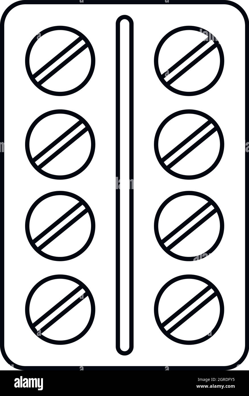 Comprimés ronds dans un blister, icône de style contour Illustration de Vecteur