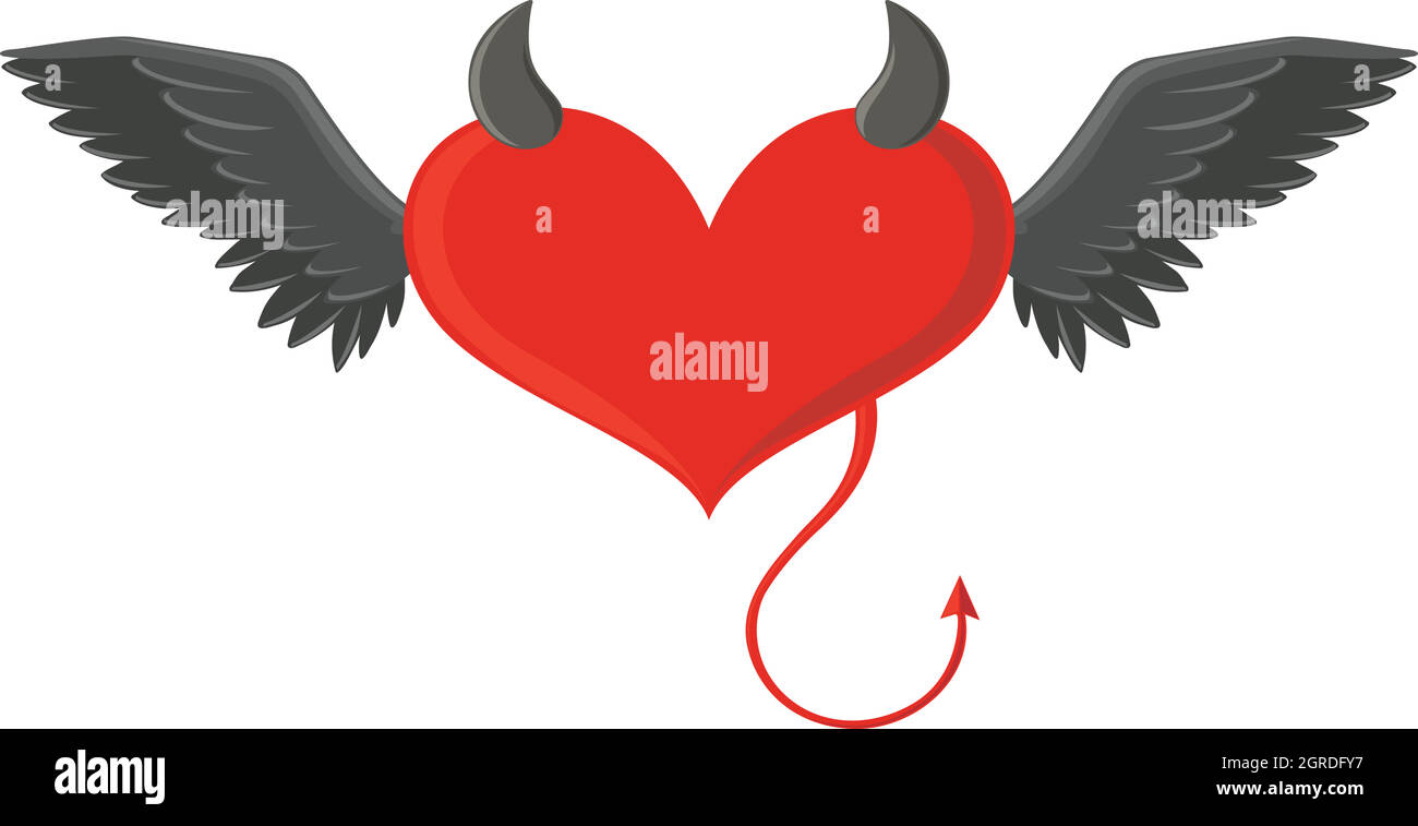 Cœur rouge avec cornes et queue de diable Illustration de Vecteur