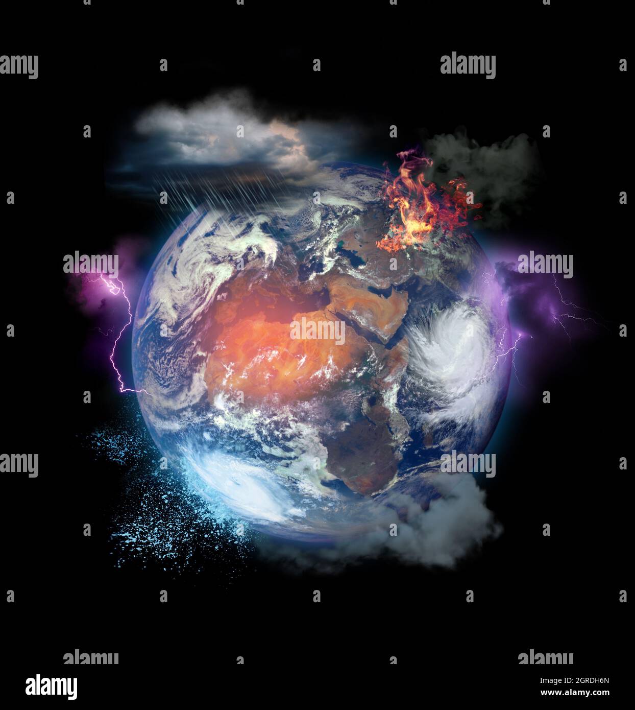 Les menaces du changement climatique sur la planète Terre, les dangers du concept de réchauffement climatique. Quelques éléments de l'image fournie par la NASA. Banque D'Images