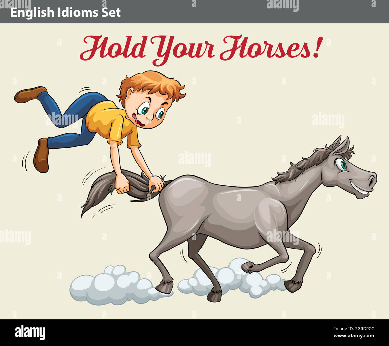 Un idiome montrant un garçon tenant le cheval Illustration de Vecteur