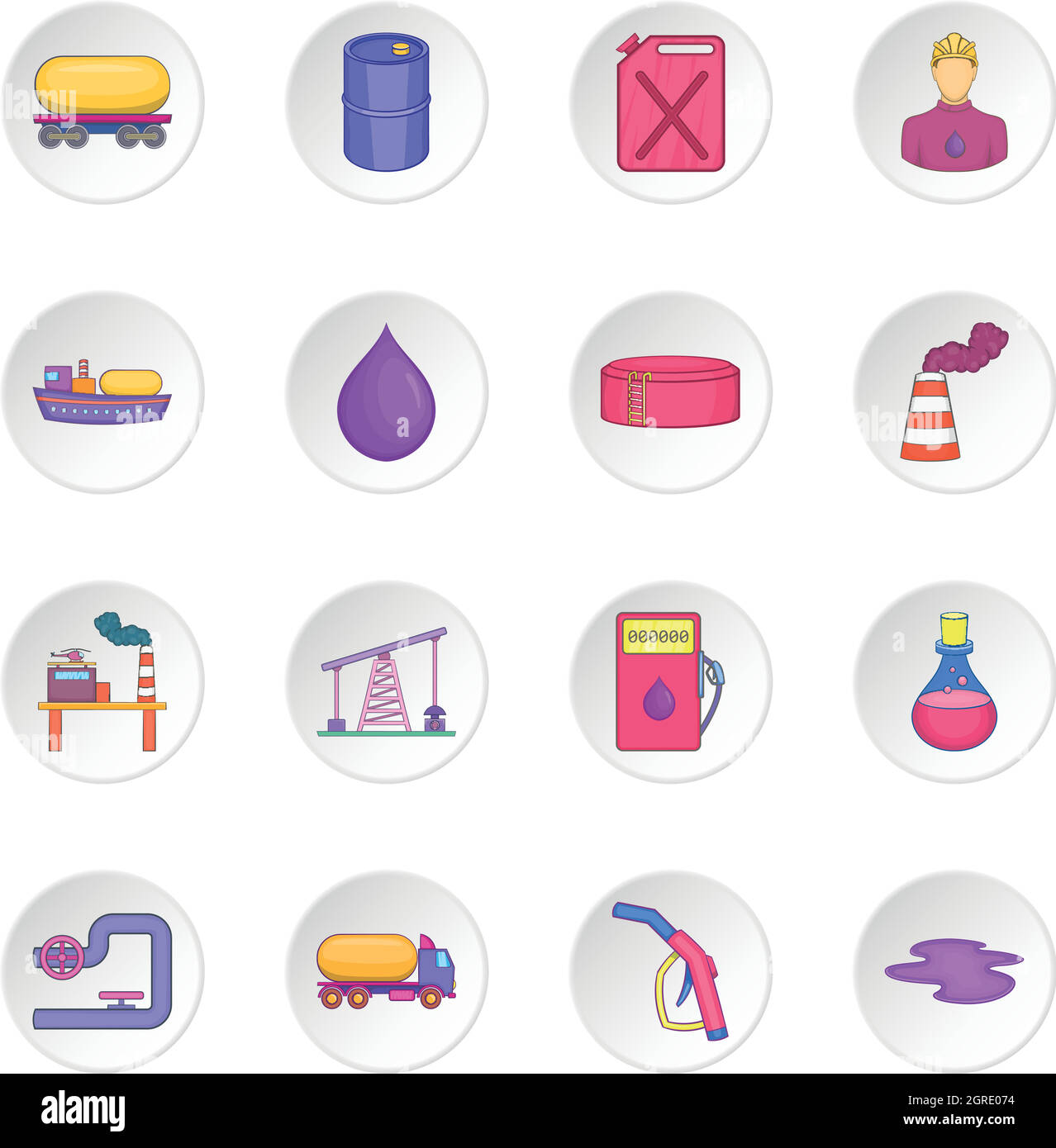 L'industrie de l'huile, cartoon style icons set Illustration de Vecteur