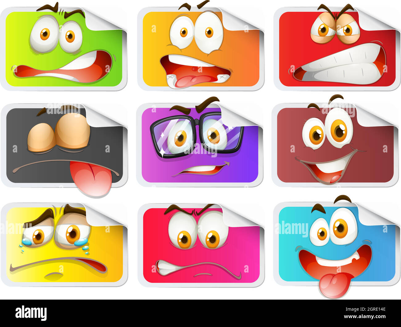 Autocollant avec expressions du visage Illustration de Vecteur