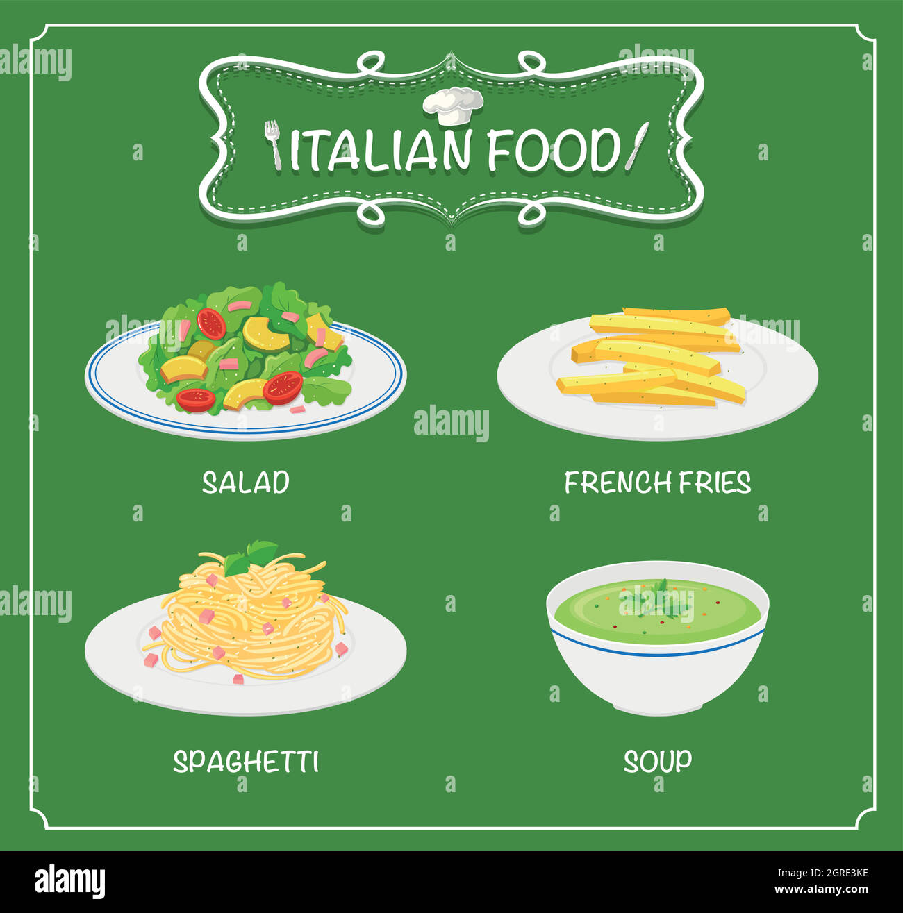 Menu italien sur fond vert Illustration de Vecteur