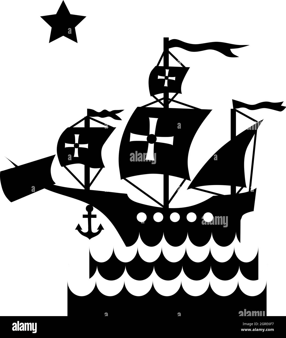 Navire avec drapeau de Columbus en icône de mer Illustration de Vecteur