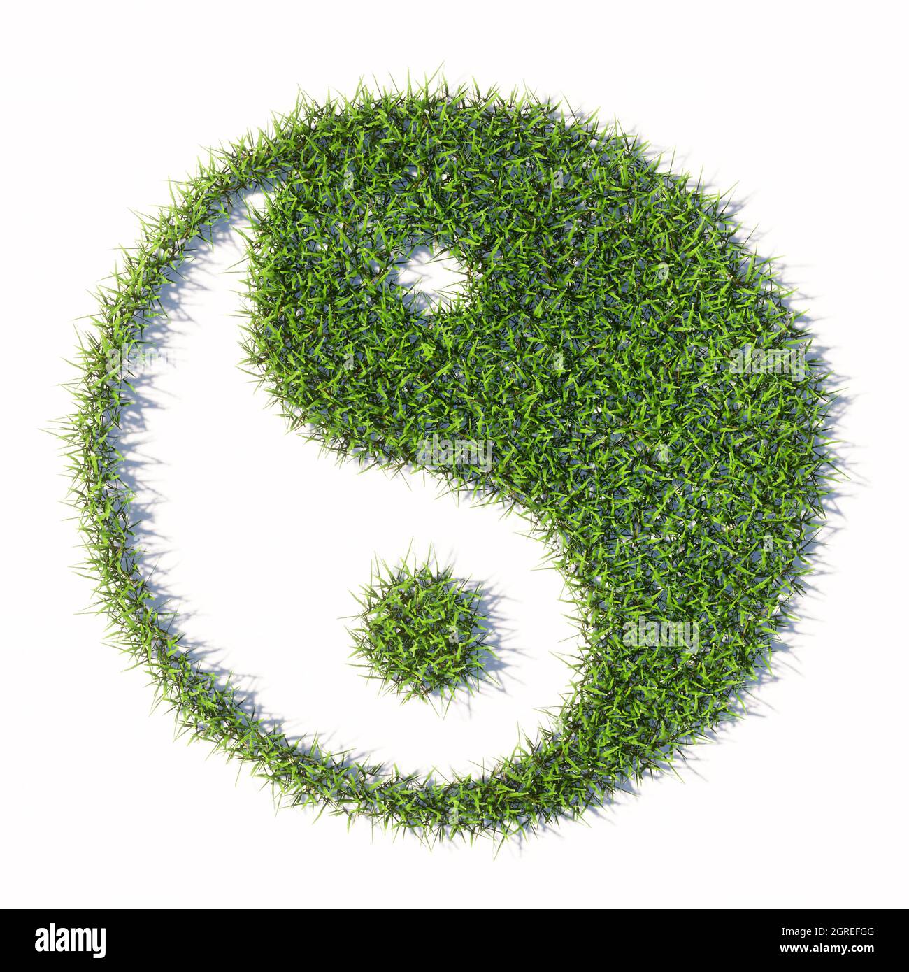 Concept ou conceptuel vert pelouse d'été herbe isolée sur fond blanc, signe du symbole chinois de Yin-Yang, opposé et complémentaire. Banque D'Images