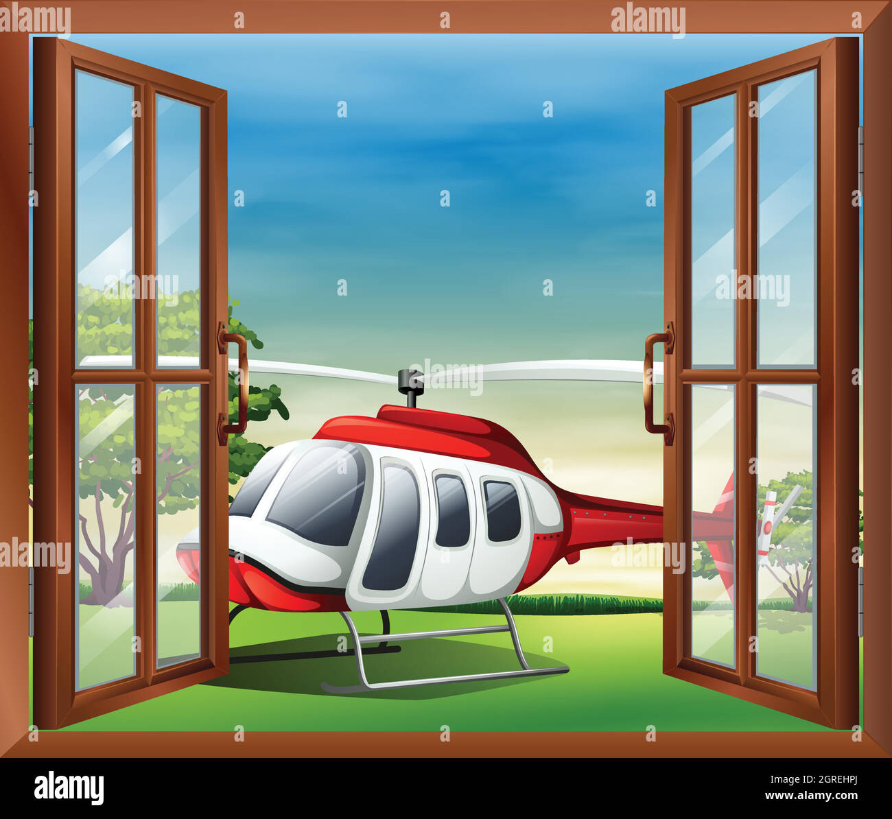 Une fenêtre ouverte avec vue sur le broyeur Illustration de Vecteur