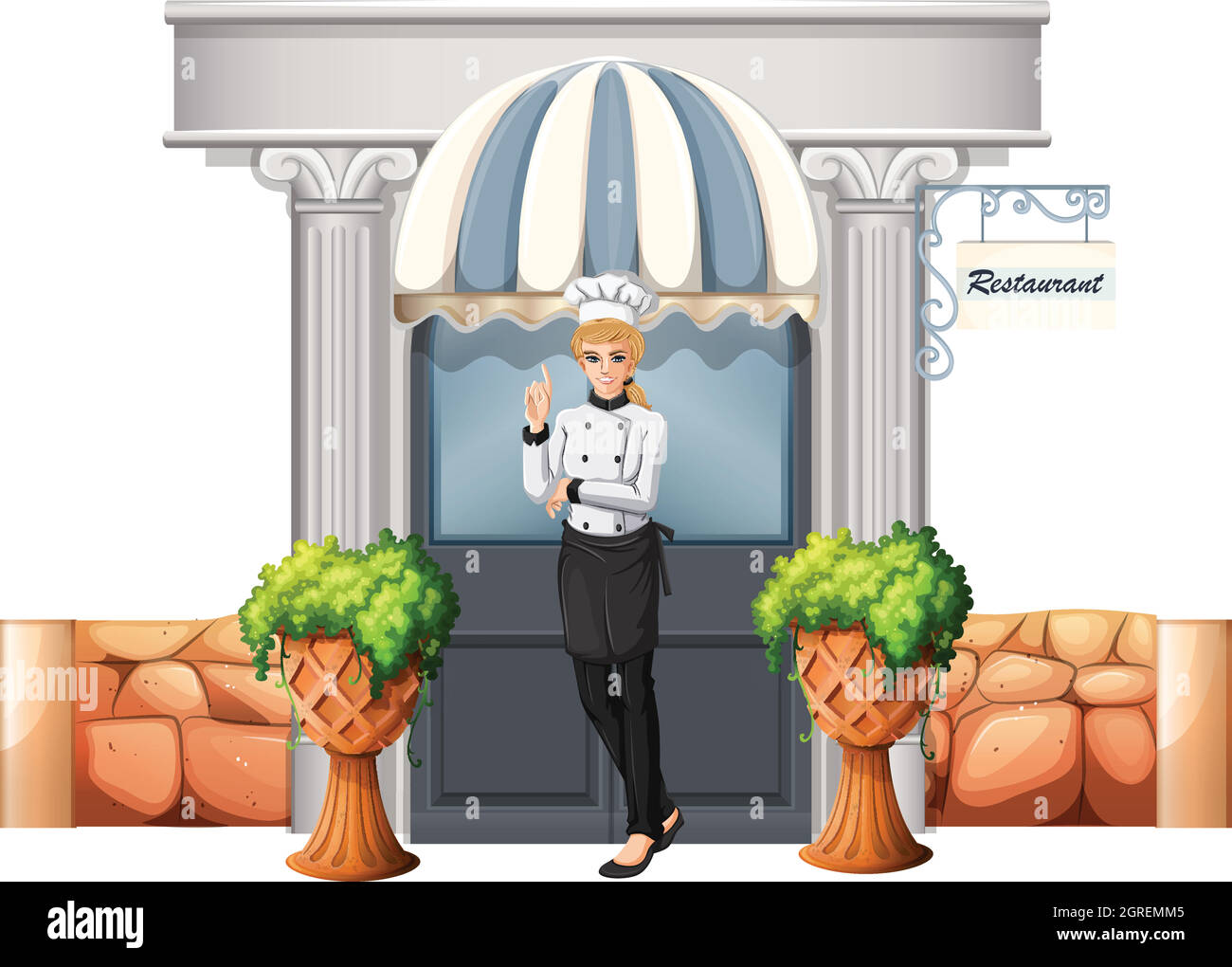 Un chef en face du restaurant Illustration de Vecteur