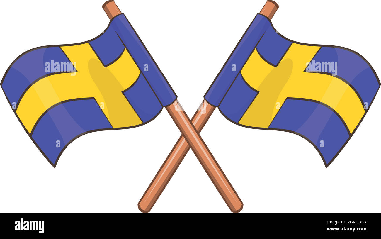 Drapeaux suédois croisé, l'icône de style cartoon Illustration de Vecteur