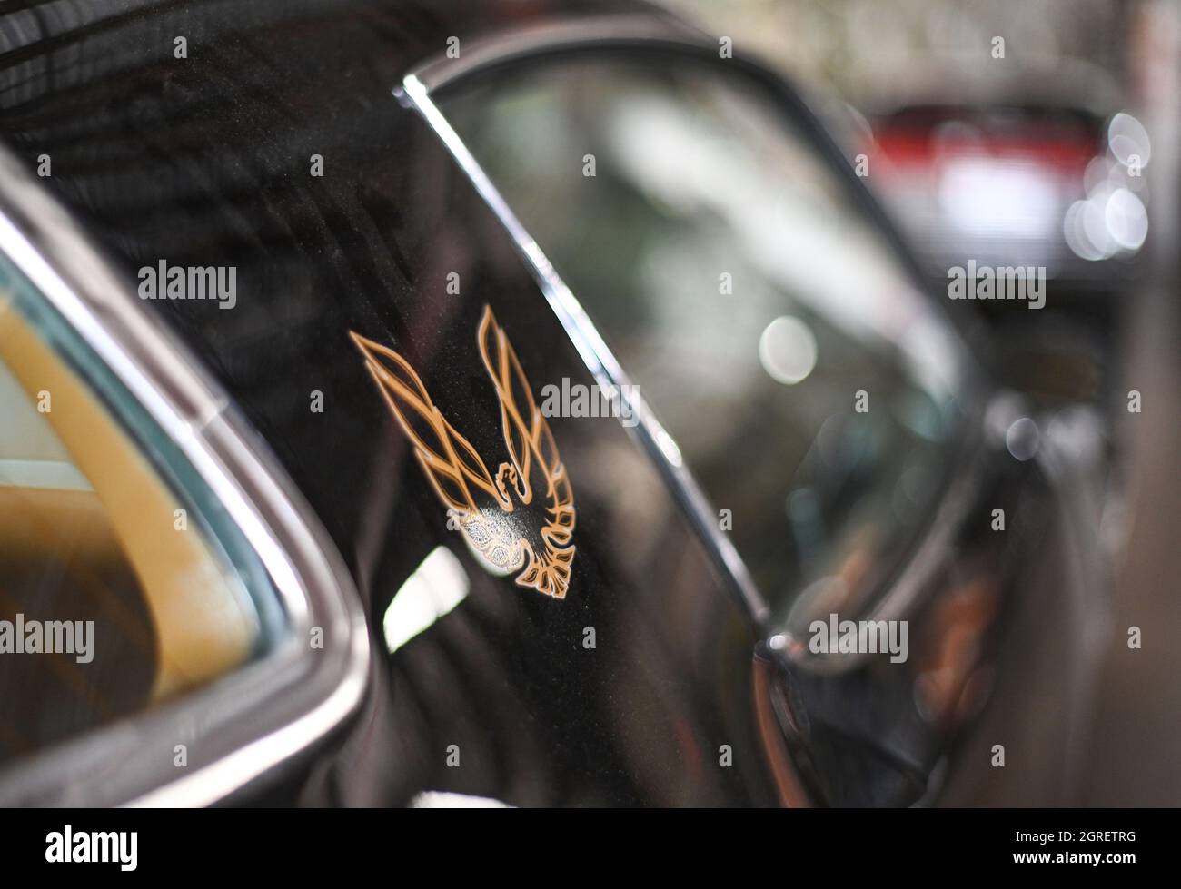 KANSAS CITY, ÉTATS-UNIS - 25 août 2021 : un gros plan de Pontiac Trans am firebird General Motors. Logo. Banque D'Images