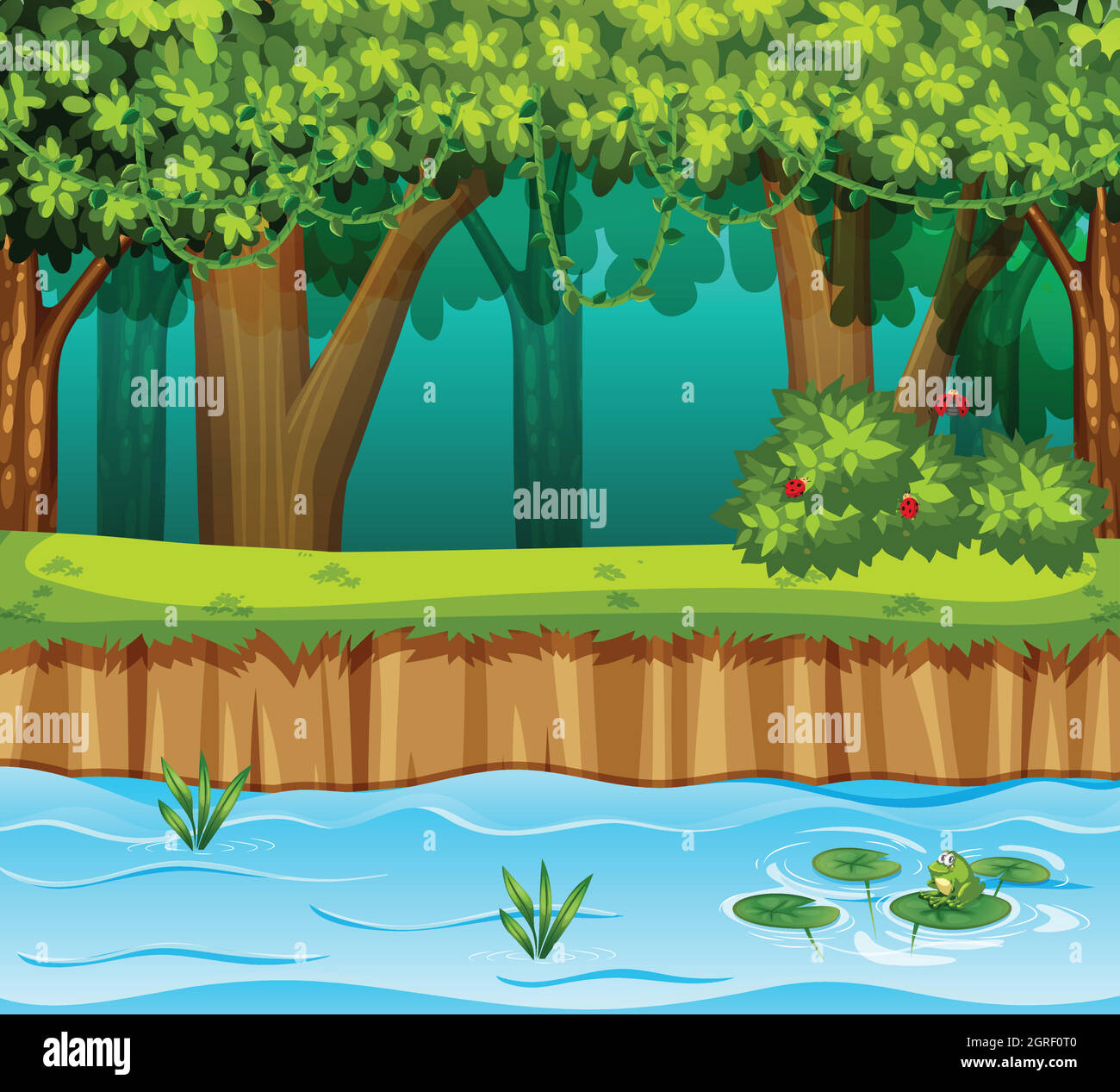 forêt avec scène de rivière Illustration de Vecteur