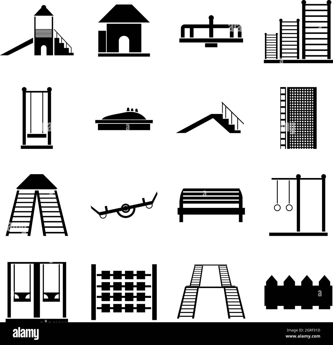 Aire de jeux pour enfants, le style simple icons set Illustration de Vecteur