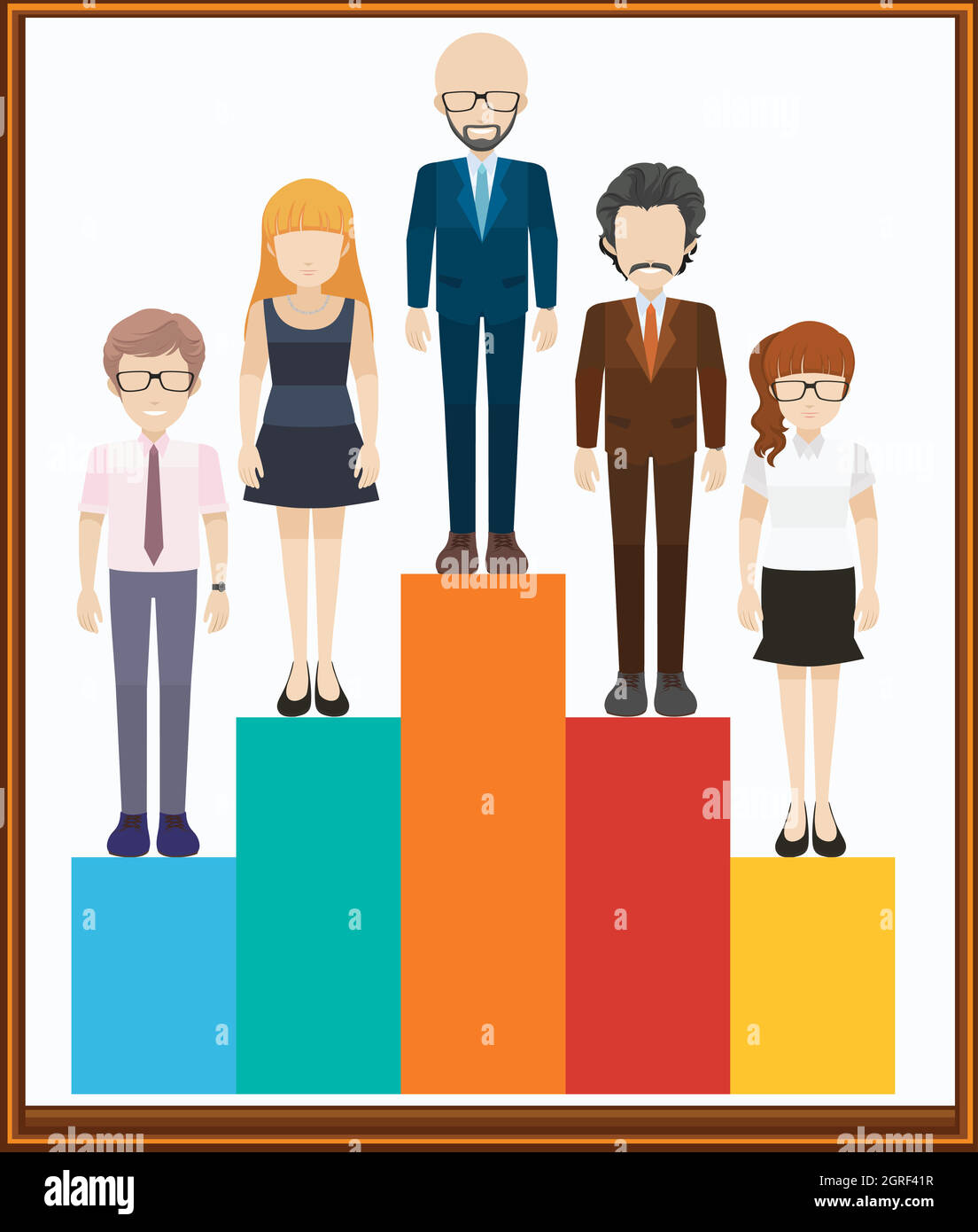 Homme et femme sur le graphique à barres Illustration de Vecteur