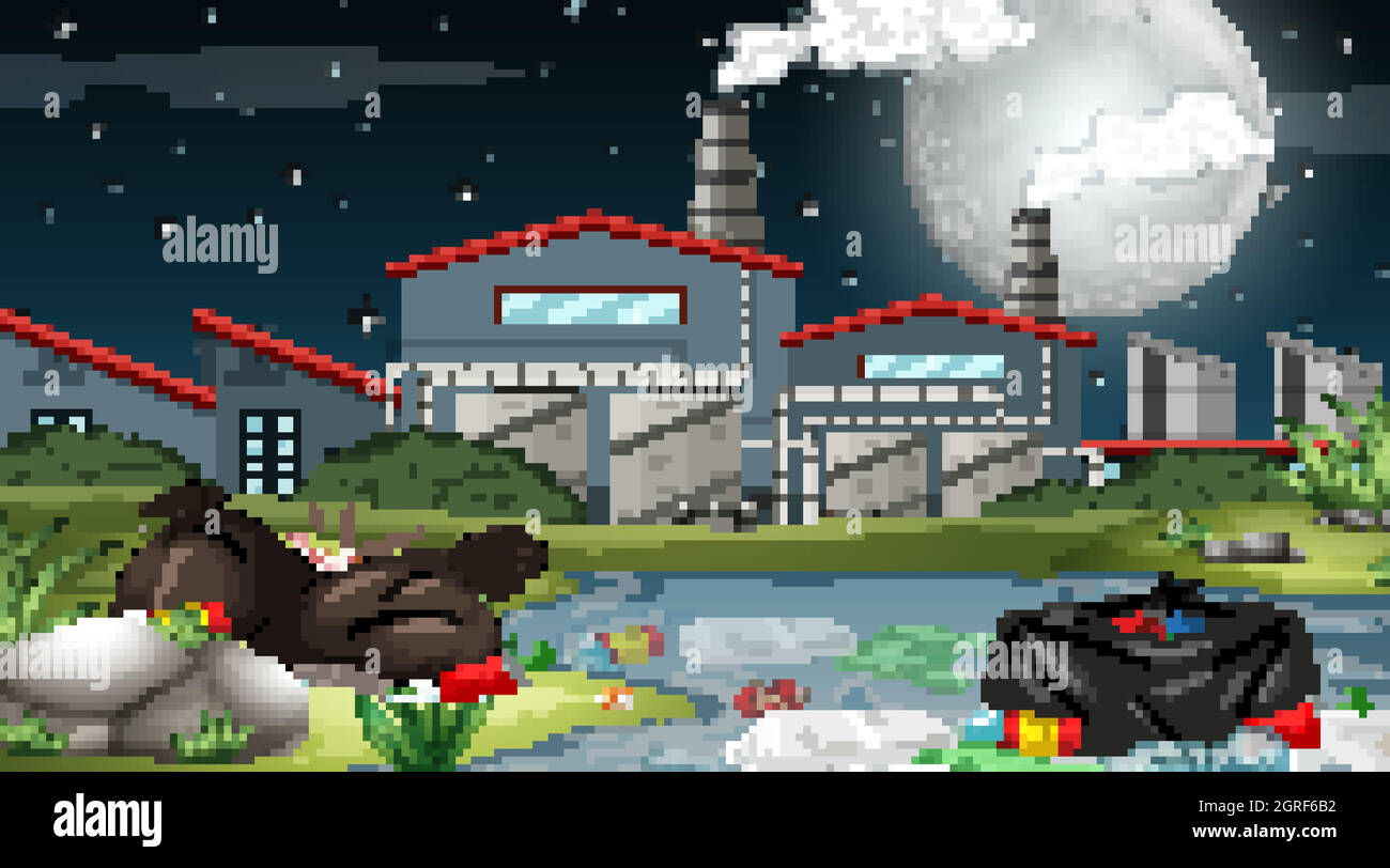 Scène d'usine extérieure avec déchets Illustration de Vecteur