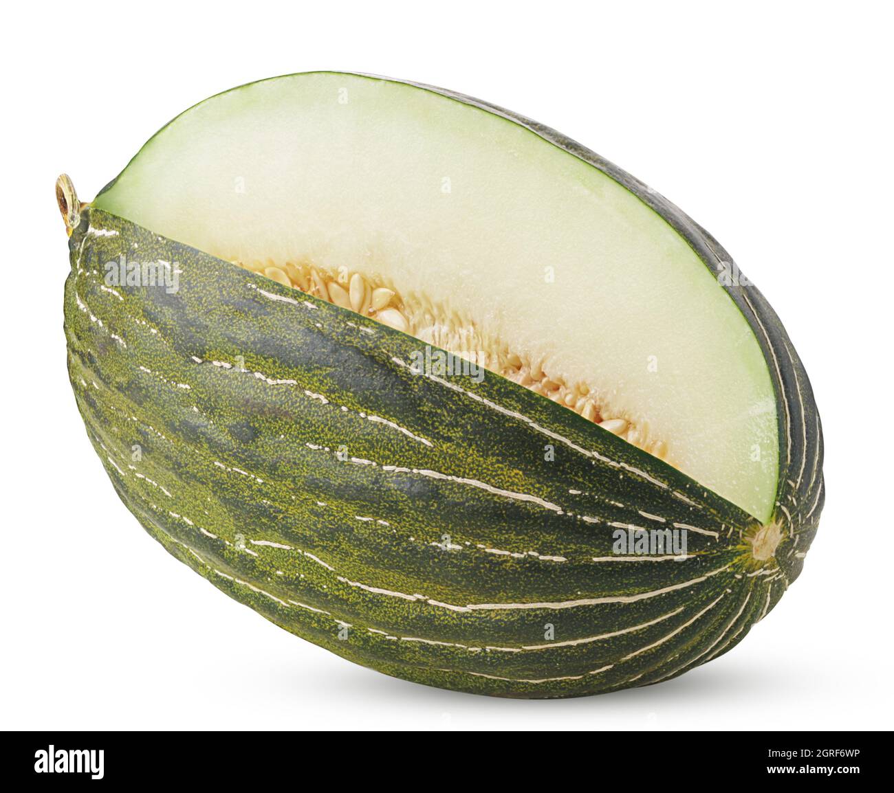 Piel de sapo3 de melon vert isolé sur fond blanc. Masque. Profondeur de champ complète. Banque D'Images