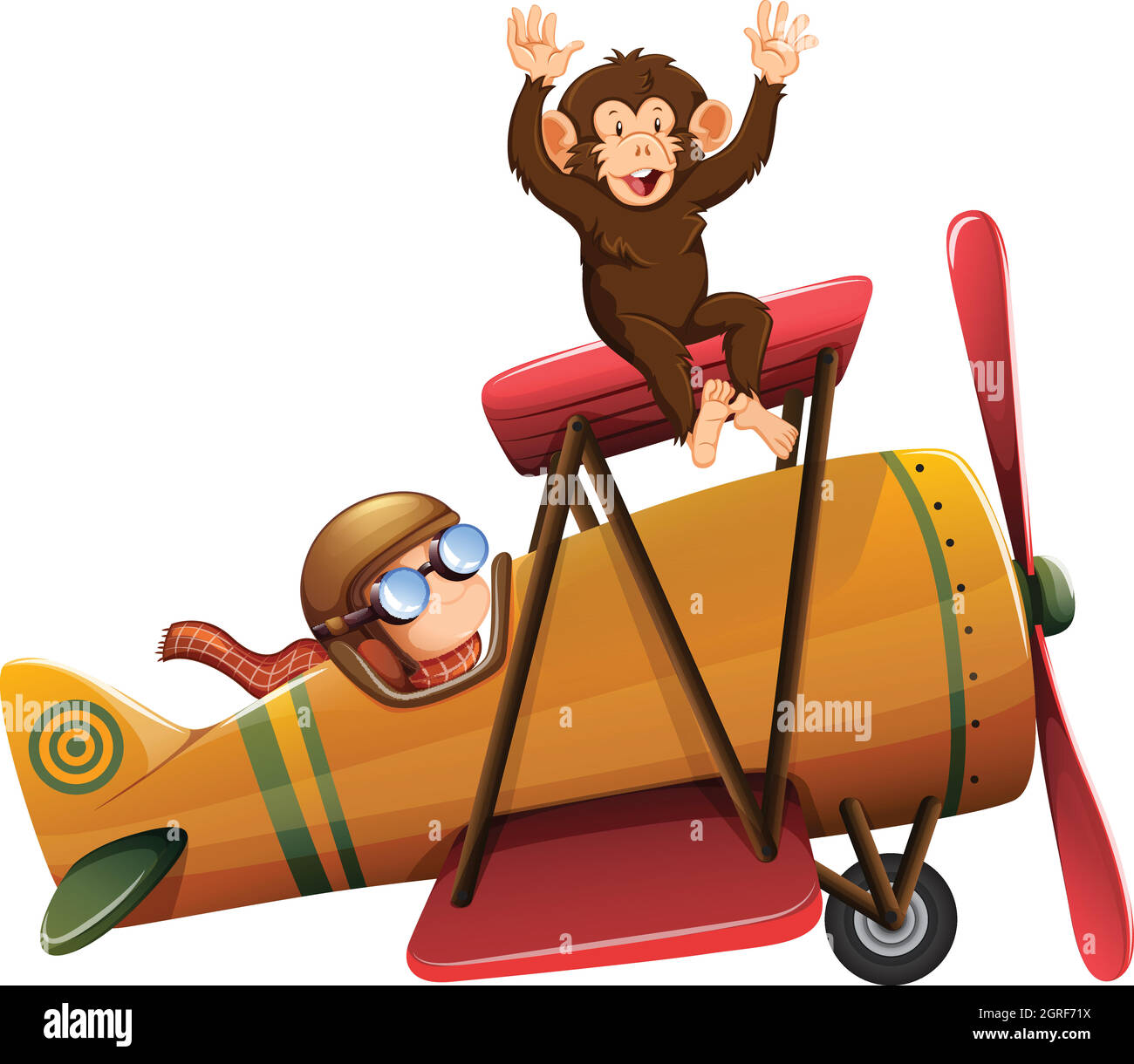 Un pilote à bord de l'avion avec le singe Illustration de Vecteur