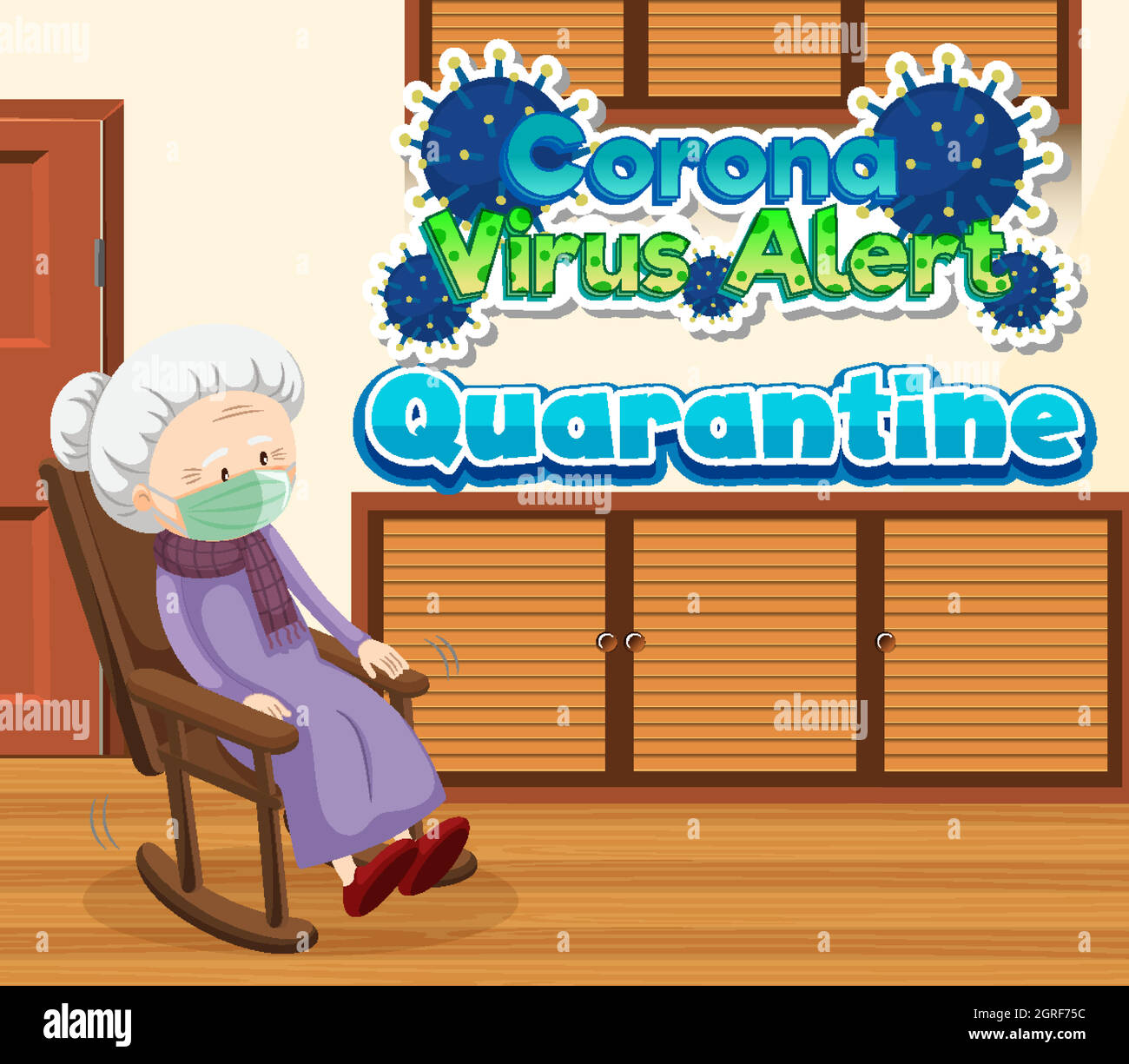 Affiche pour le thème du coronavirus avec la vieille dame à la maison Illustration de Vecteur