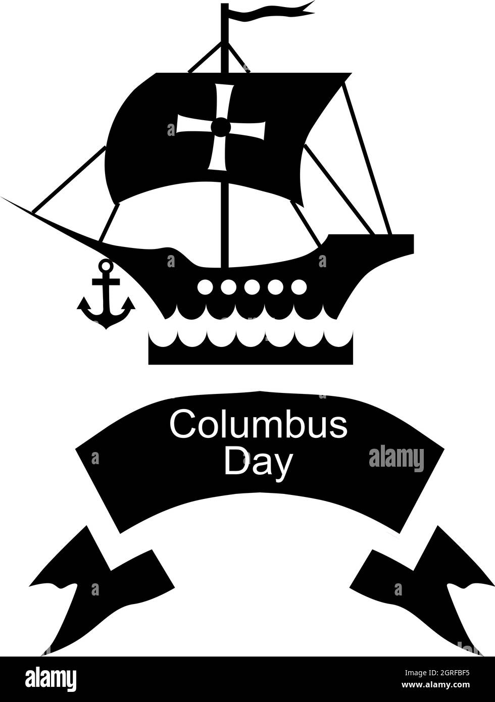 Bateau et ruban de l'icône de la journée de Columbus, style simple Illustration de Vecteur