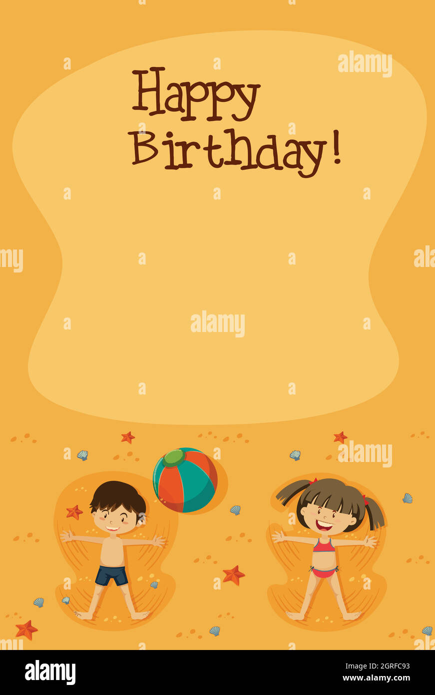 Carte d'anniversaire avec enfants à la plage Illustration de Vecteur